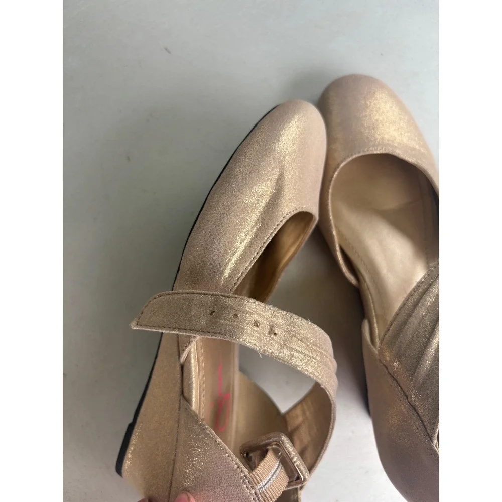 Jessica Simpson Girls Gold Metallic Mary Jane Dress Shoes Heels Buckle Strap
